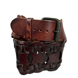Belt Brown Leather Woven wide statement woven dark boho bohemian vintage